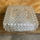 Square Ceiling Light Fixture, Vintage Moulded Glass + White Metal Support #