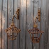 Pair of rattan wall lamps