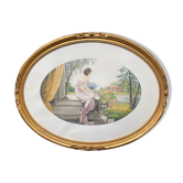 Painting (Art Deco, circa 1930) "Elegant to the fan and roses" signed André