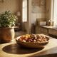Teak or acacia wood bowl, vintage craftsmanship from the 70s to 2000s.