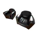 Pair of brown leather club armchairs
