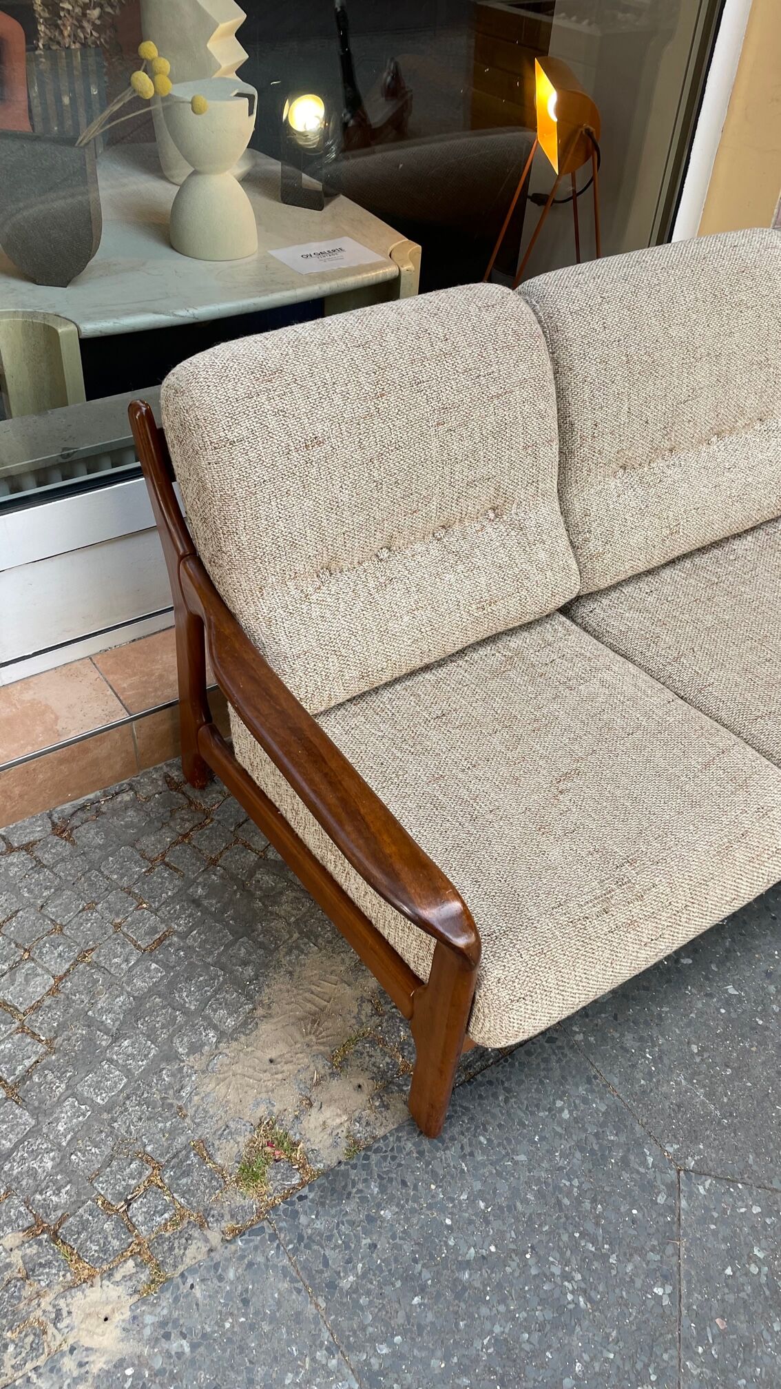 Teak and two-seater wool sofa from the 60s
