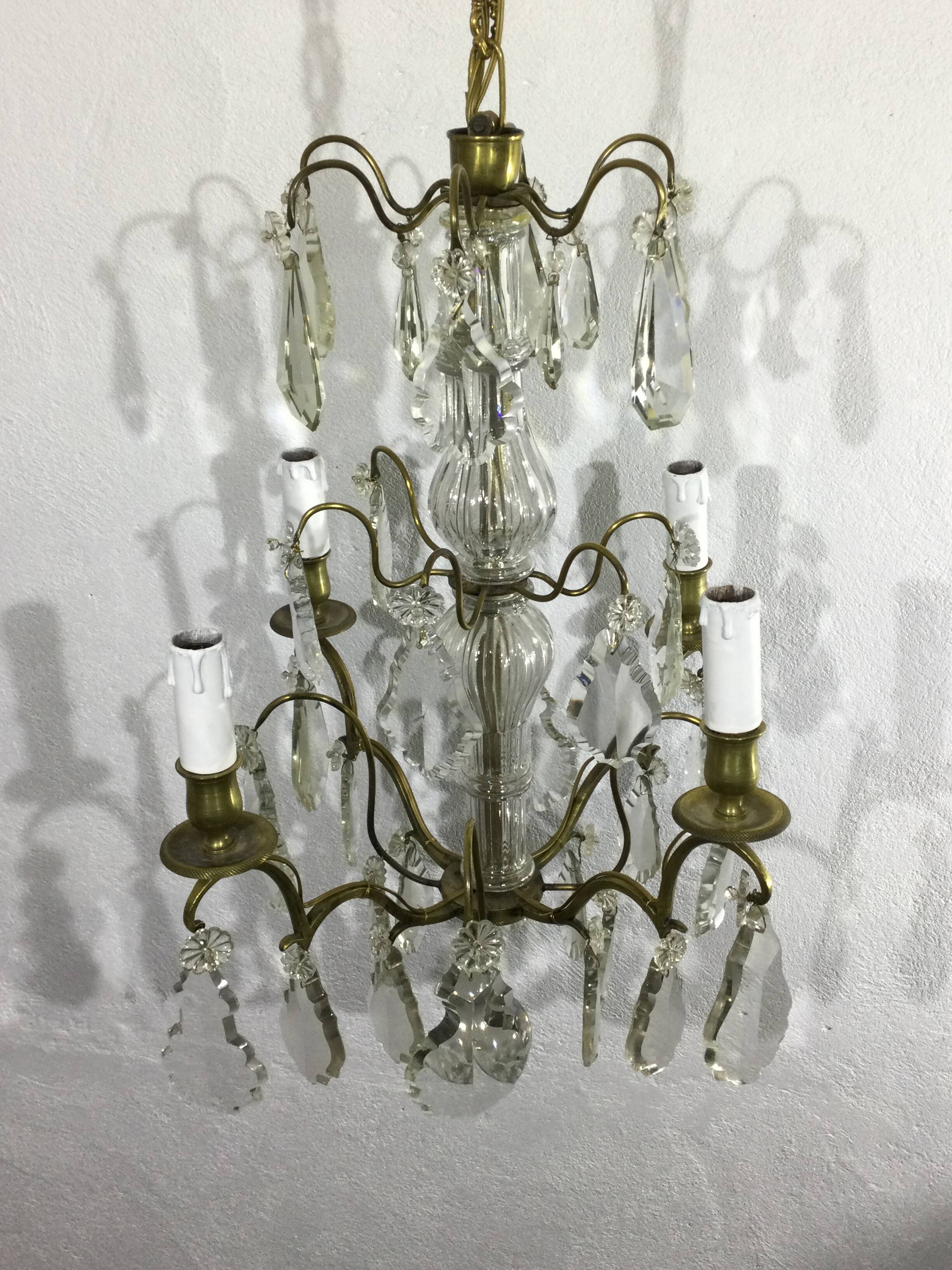 4 light bronze and crystal chandelier