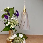 Vintage tulip pendant light in white frosted glass and gold trim