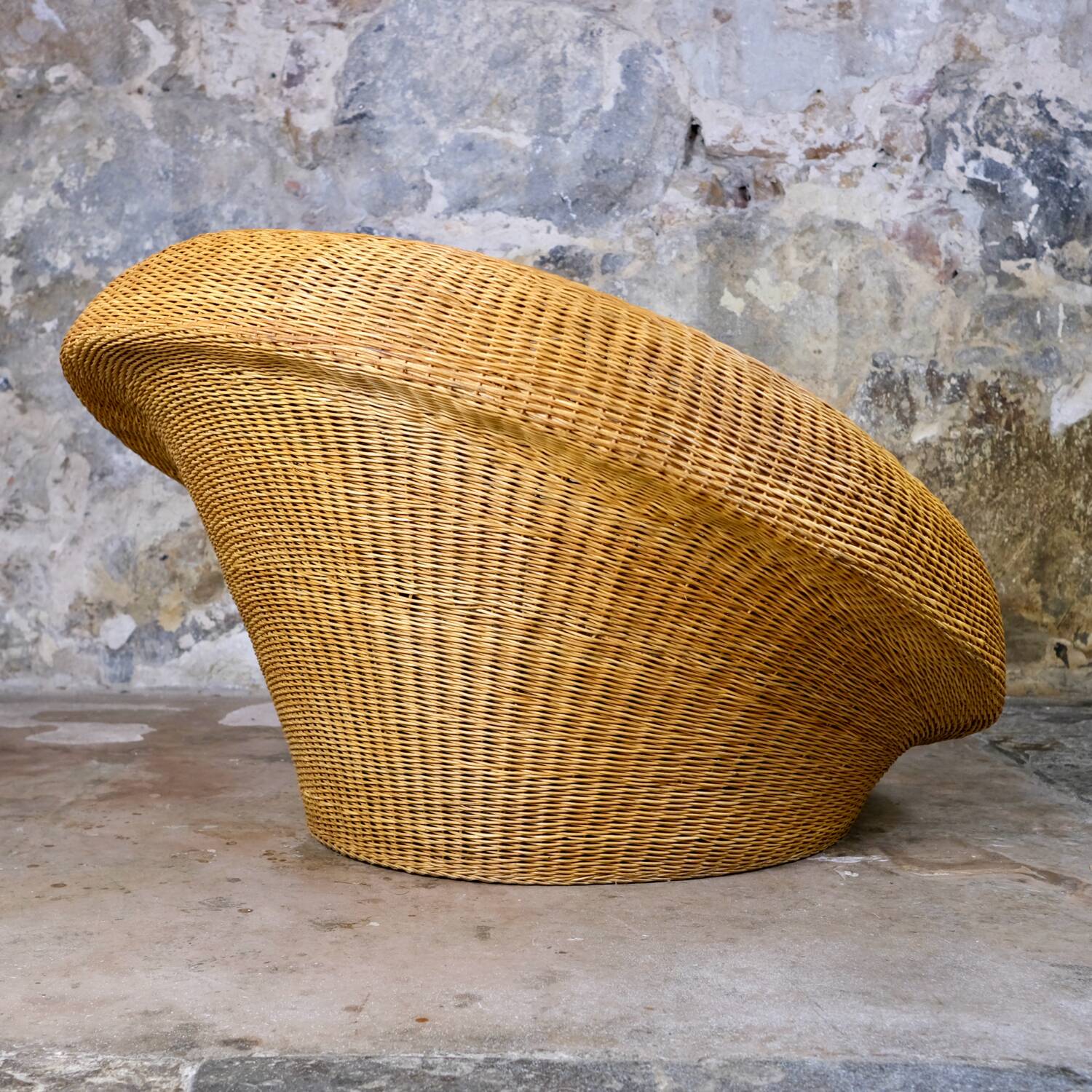 Large wicker basket armchair, Italy, 1970s