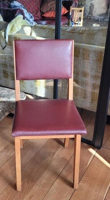 Pair chair/armchair wood and burgundy skaï, 50s