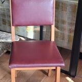 Pair chair/armchair wood and burgundy skaï, 50s