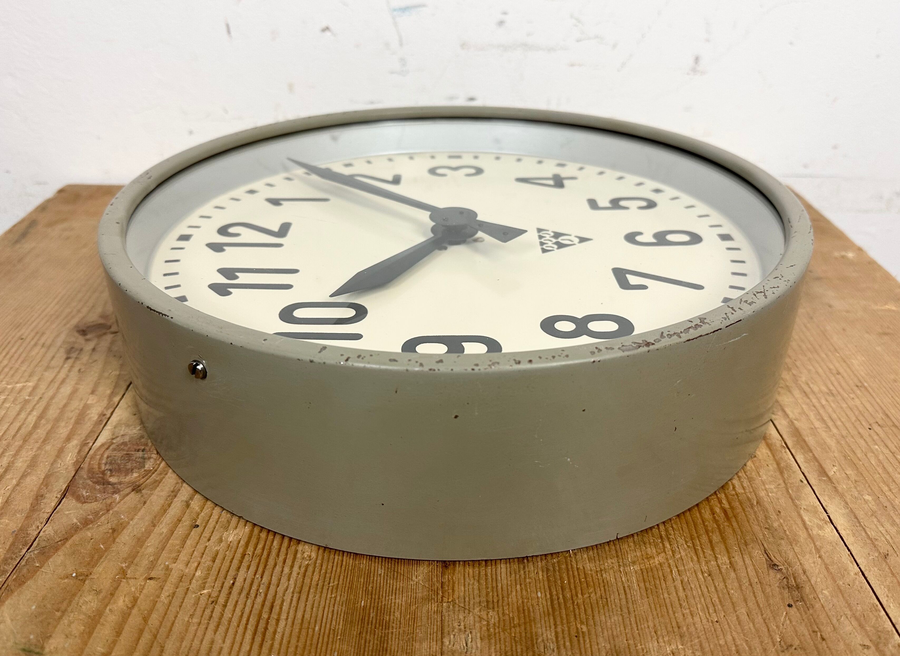 Industrial factory wall clock from Pragotron 1950s