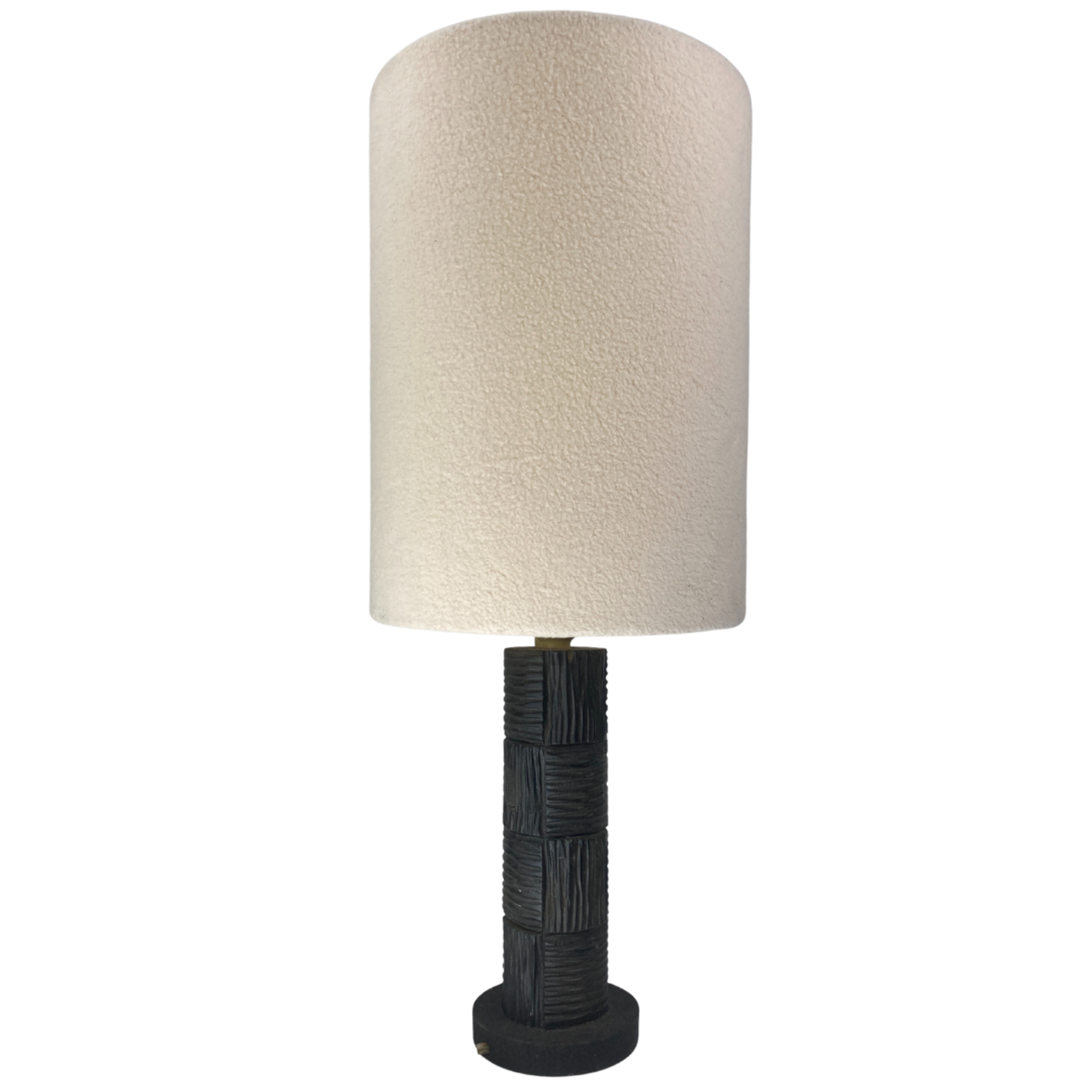 Midcentury brutalist bakelite table lamp, bouclé shade 1960s