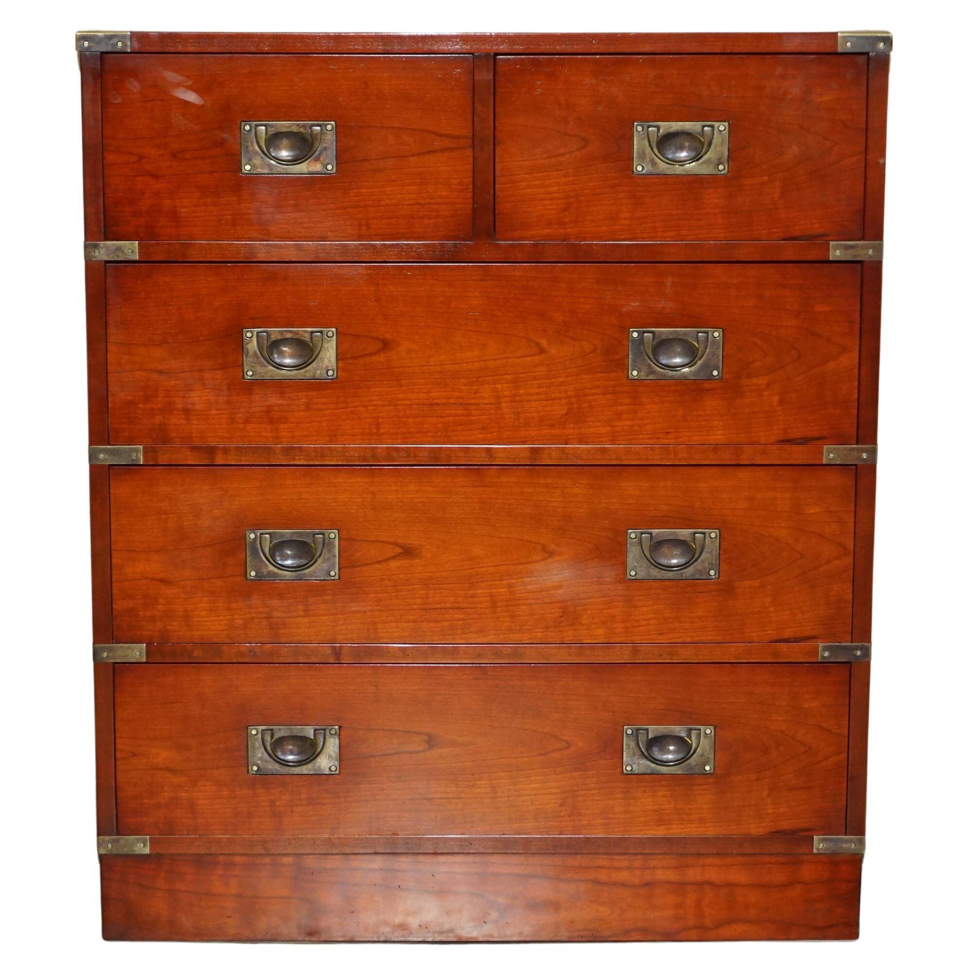 Commode vintage style Military Campaign en chêne doré