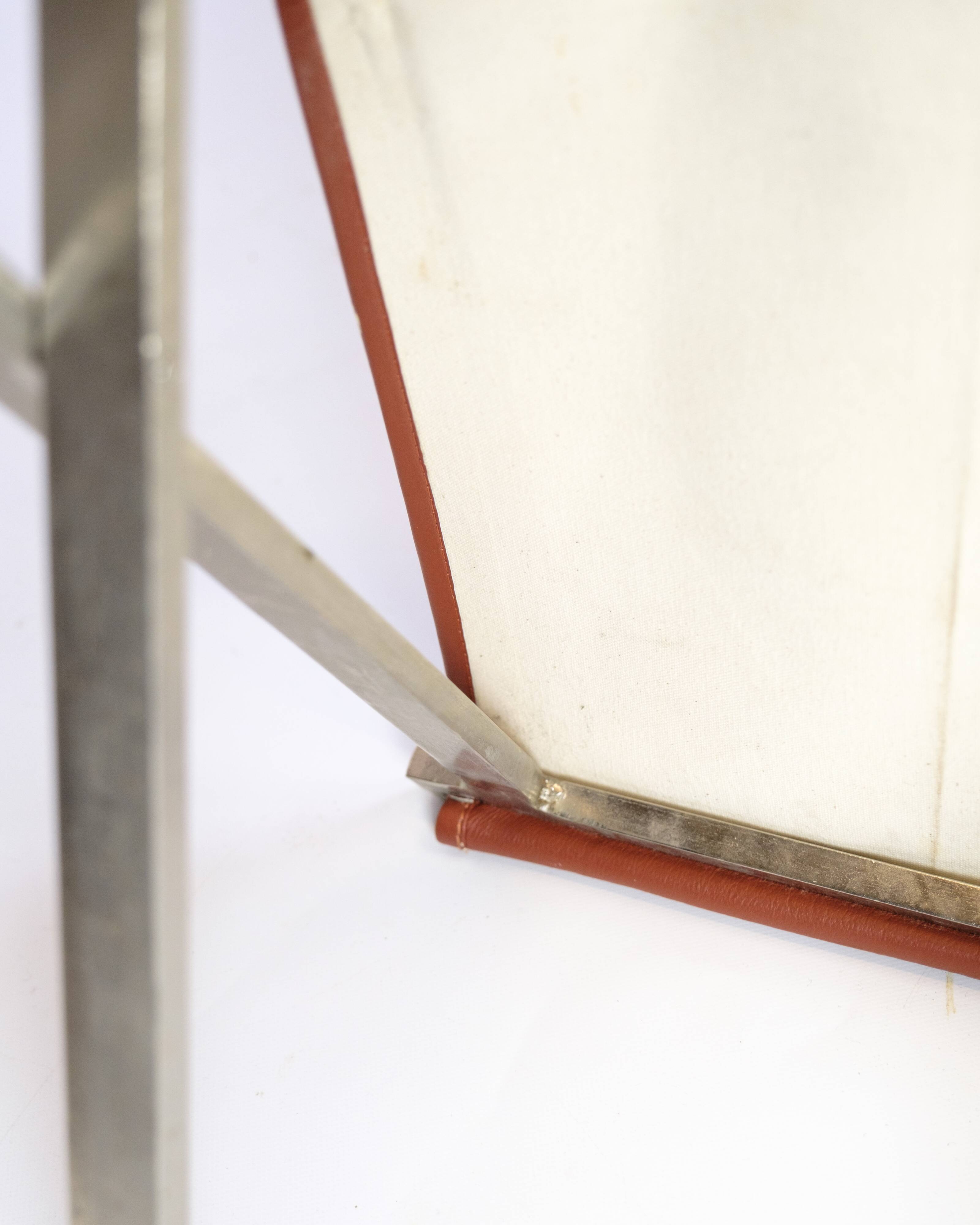 Stool Made In Brushed Steel With Cognac Leather By Michael Christensen