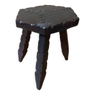 Tabouret tripode bois art brute