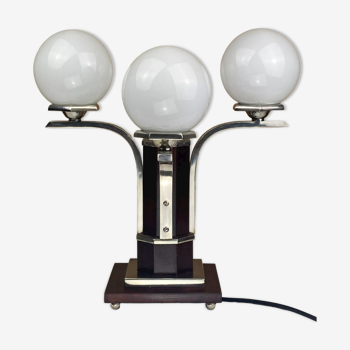 Art Deco modernist mahogany "silver" 4 sphere table lamp, 1950s