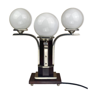 Art Deco modernist mahogany "silver" 4 sphere table lamp, 1950s