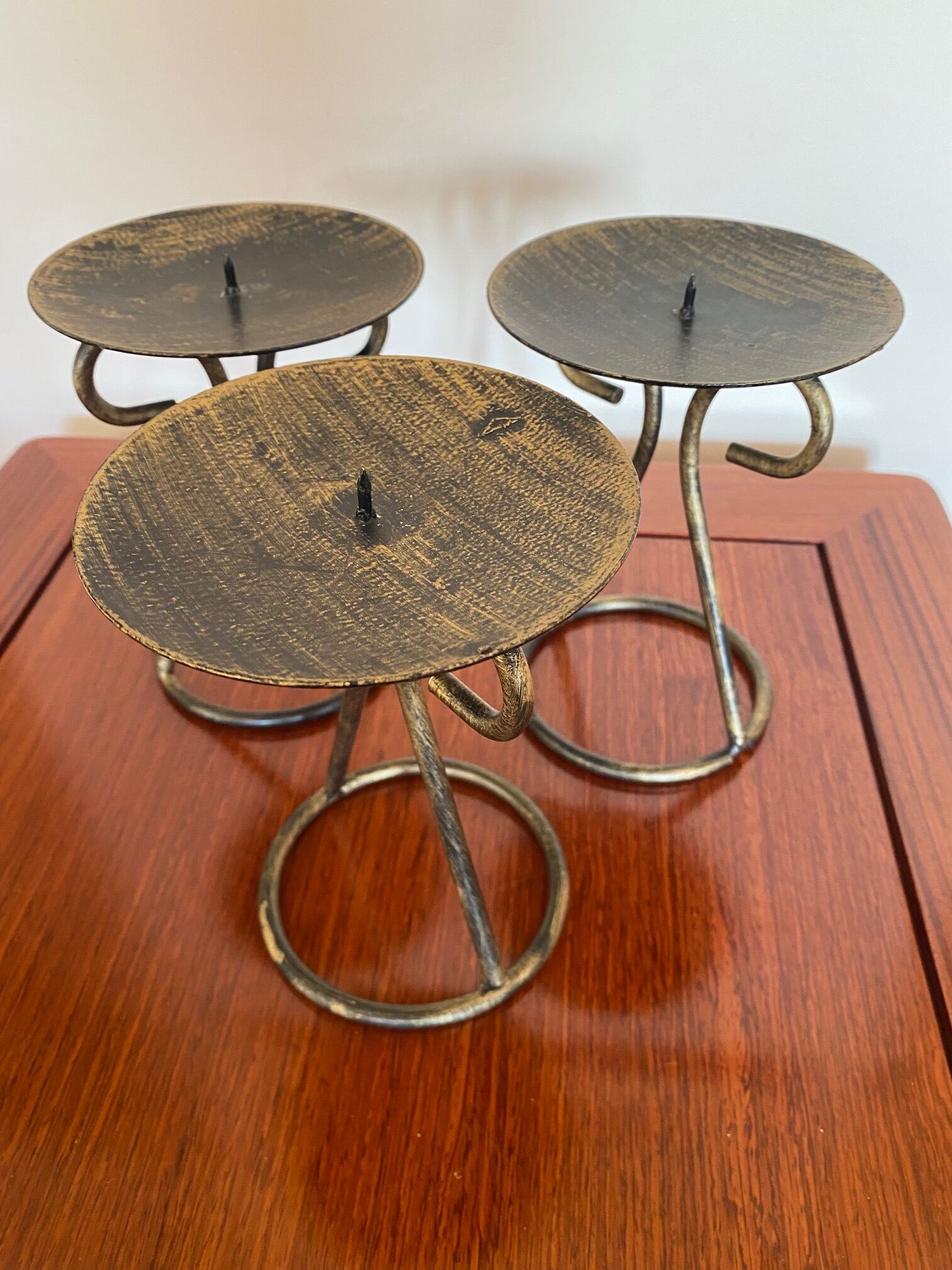 Set of 3 wrought iron candle holders