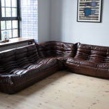 Set of 3 brown leather Togo sofas designed by Michel Ducaroy 1973