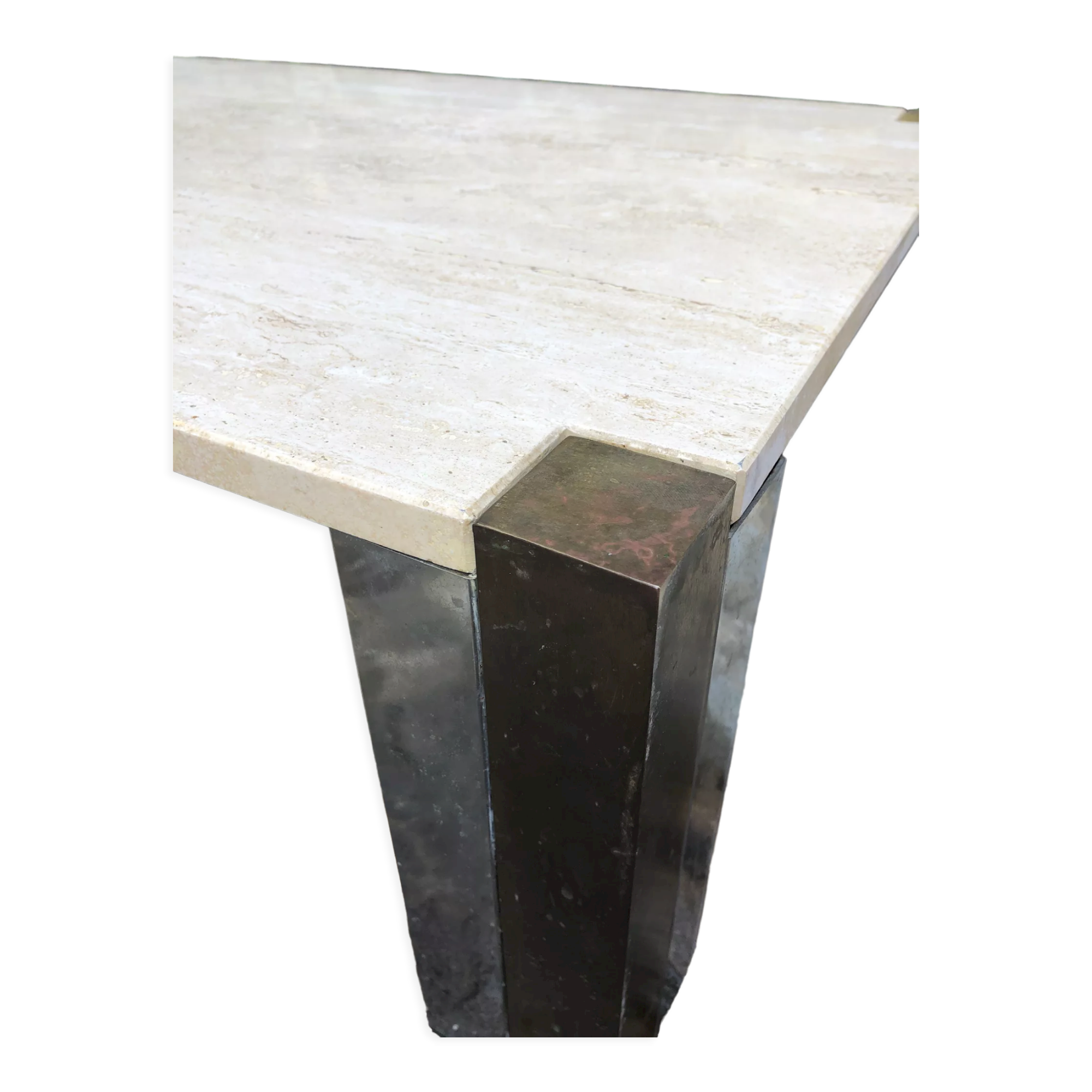 Table basse en travertin avec pieds bicolores