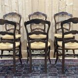 Set of 6 Louis XV style ash chairs with straw seats, from the 1950s