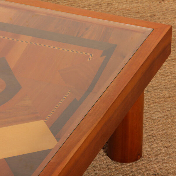 Square coffee table, handcrafted marquetry, 1985