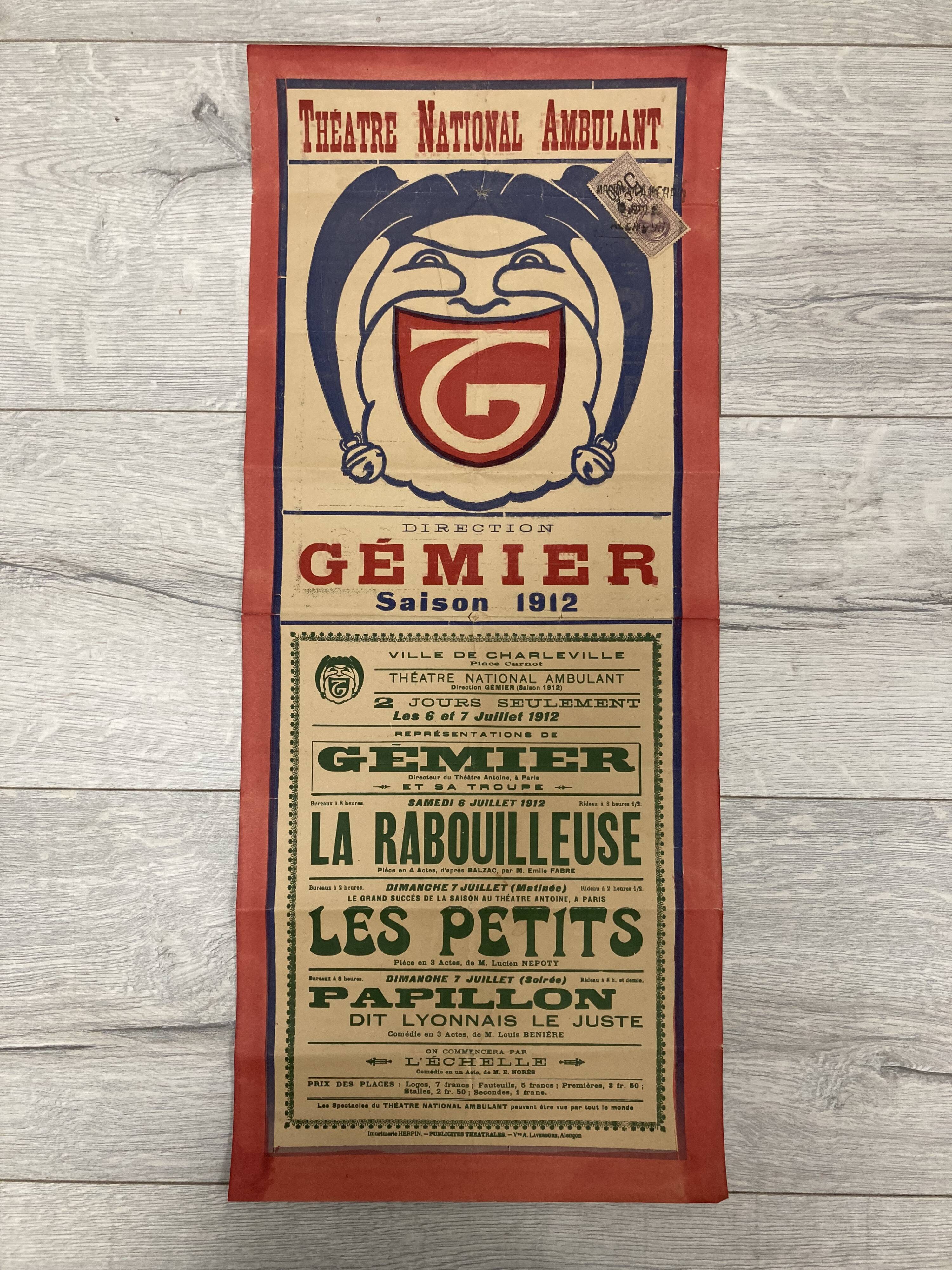 Affiche ancienne Gémier Théâtre national ambulant de 1912