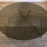 Vintage 1970's coffee table in chrome steel wire and smoked glass
