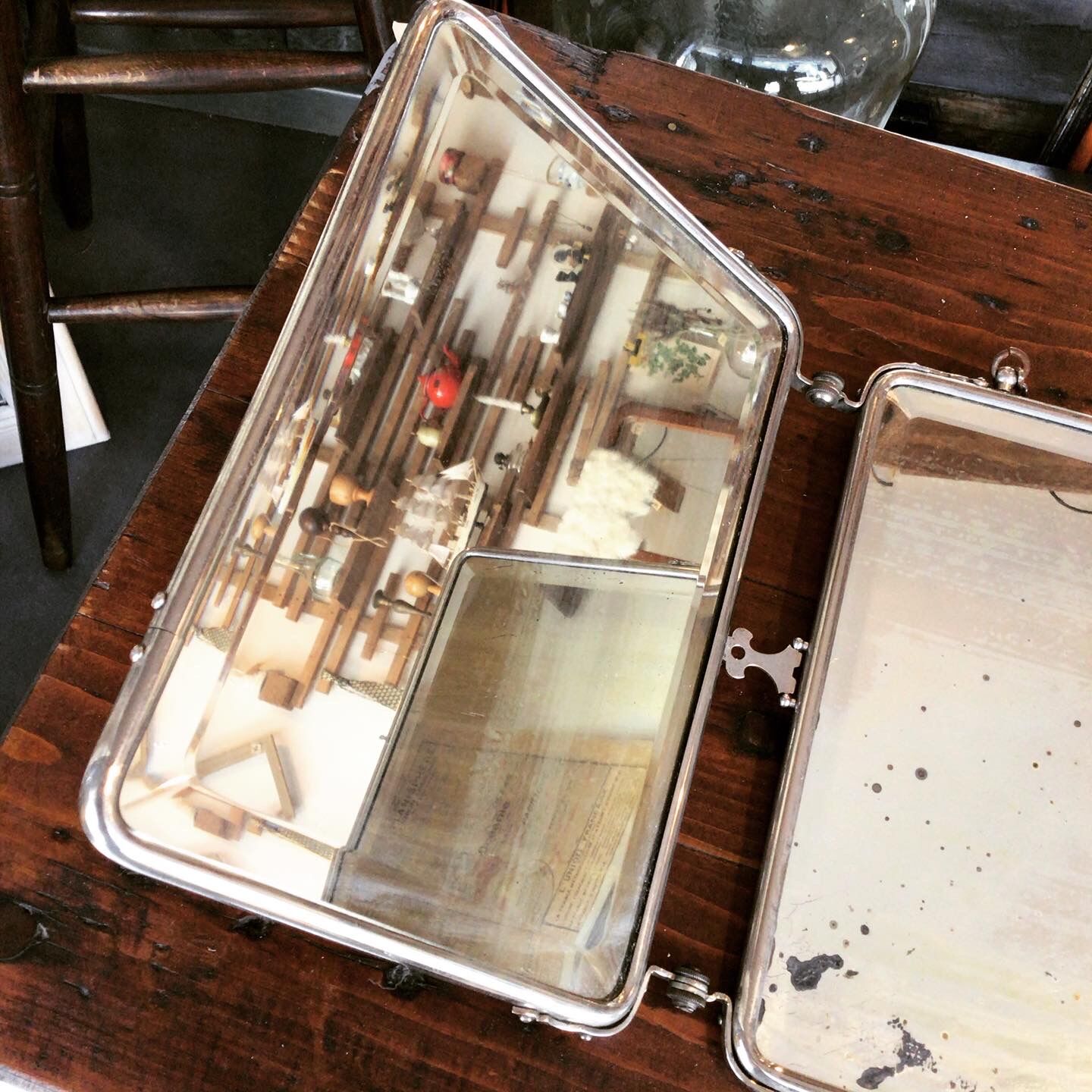 Bevelled triptych barber mirror 57x16cm
