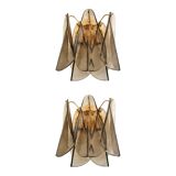 Contemporary Modern Smoked-Fumè "Rondini" Murano Wall Sconces - Set of Two