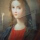 Ancient painting on glass depicting a female figure XVlll century