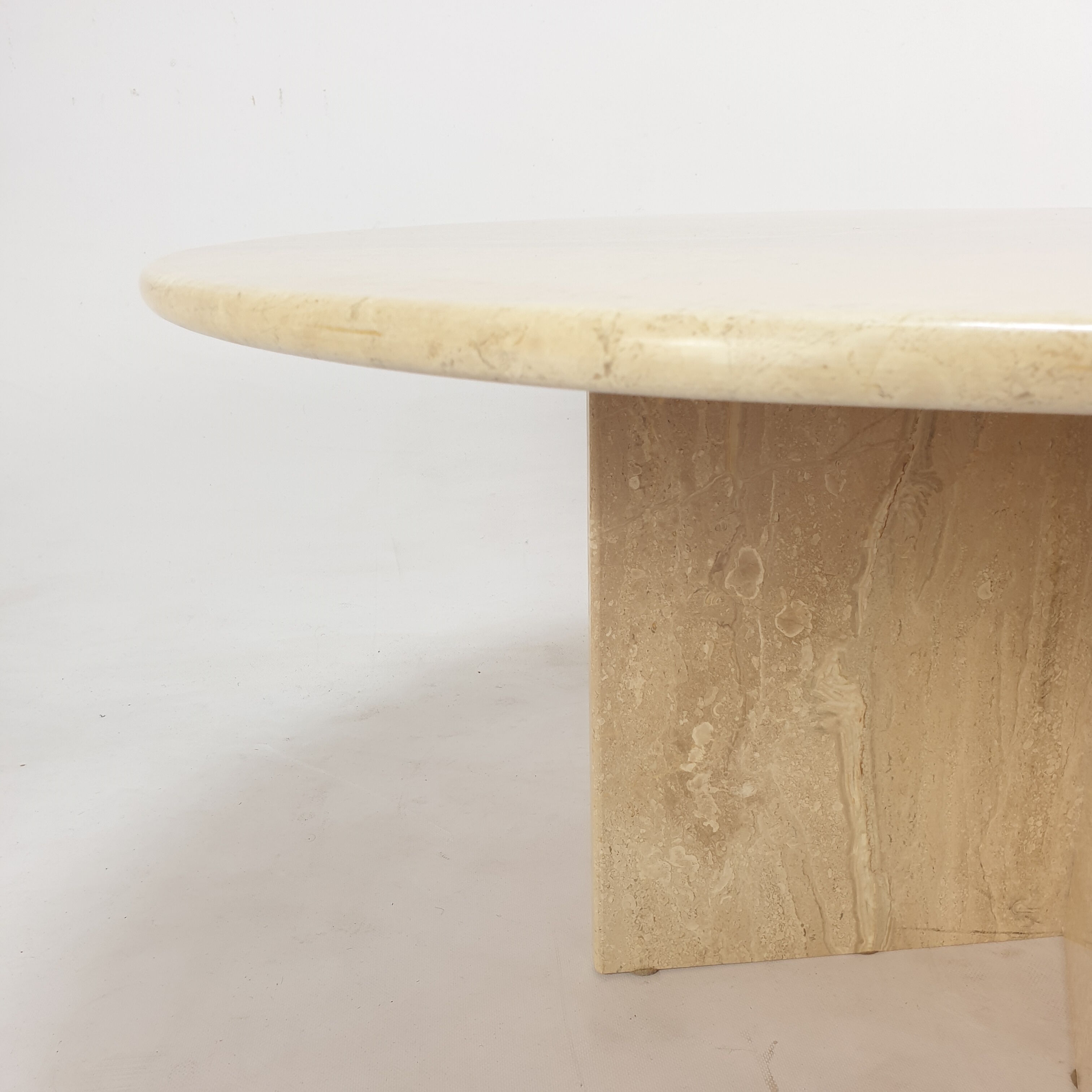 Italian travertine and glass coffee table, 1980
