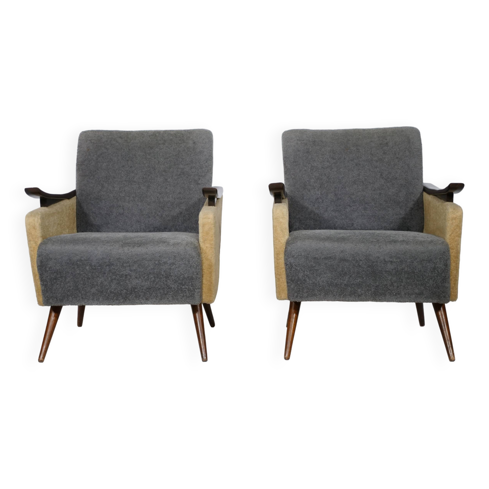 1950s-1960s French armchair set, vintage lounge chairs