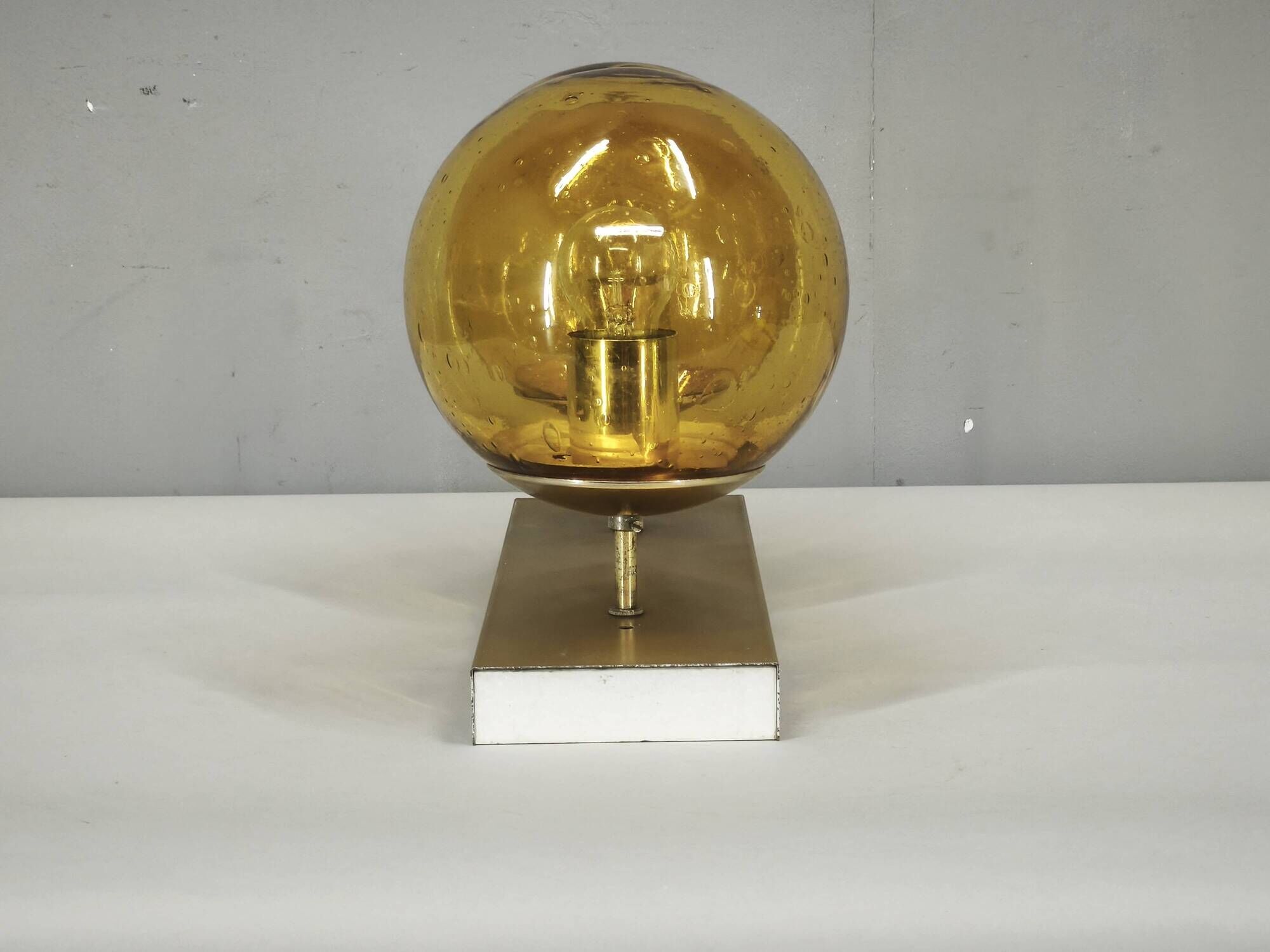 1970s Space Age Amber Glass Double Wall Lamp, Kamenický Šenov