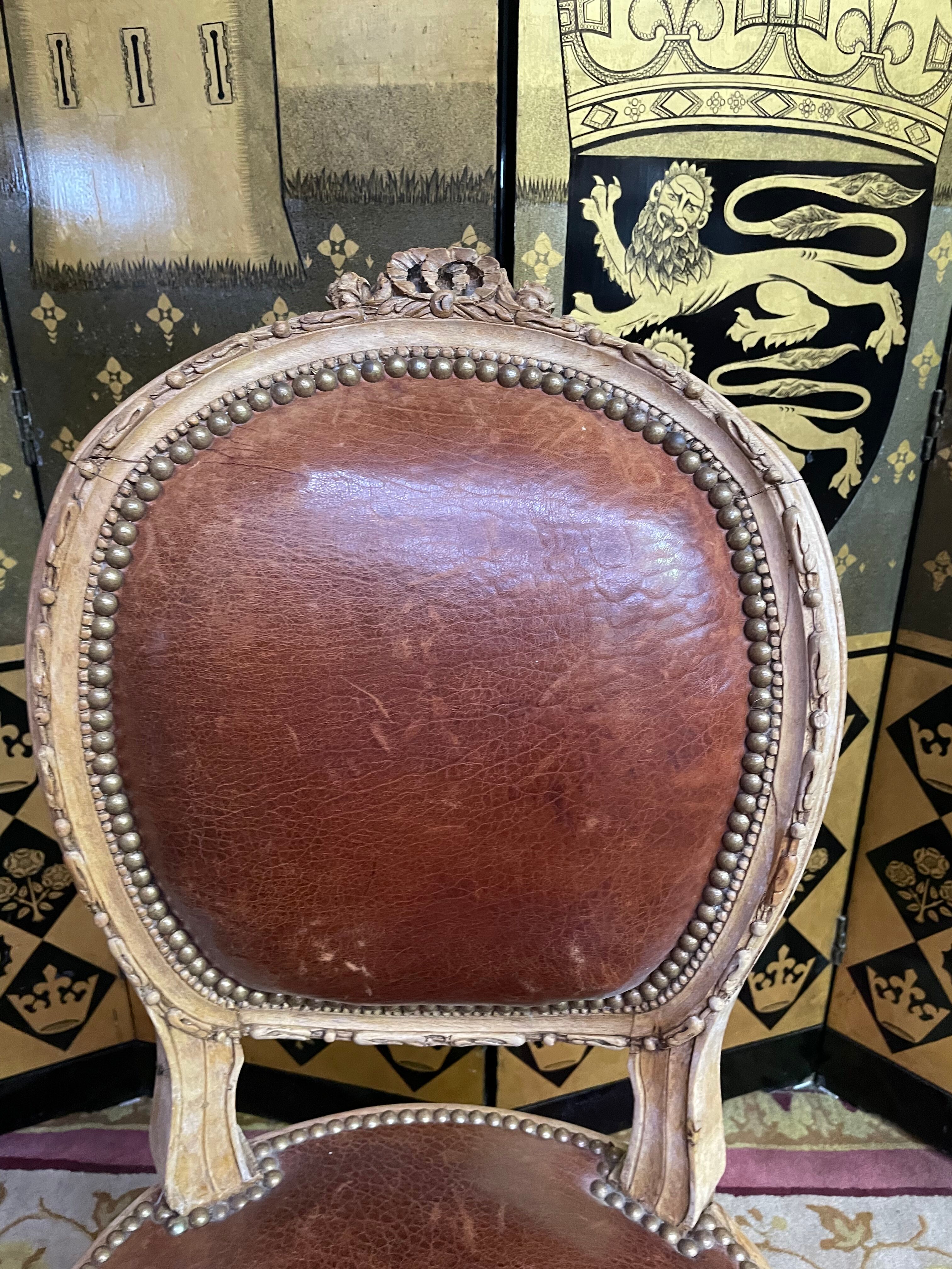Suite of 6 Louis XVI 1900 leather chairs