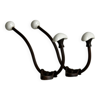 set of 2 metal and porcelain ceramic hooks