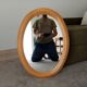 Vintage oval mirror in beech from the 70s/80s.