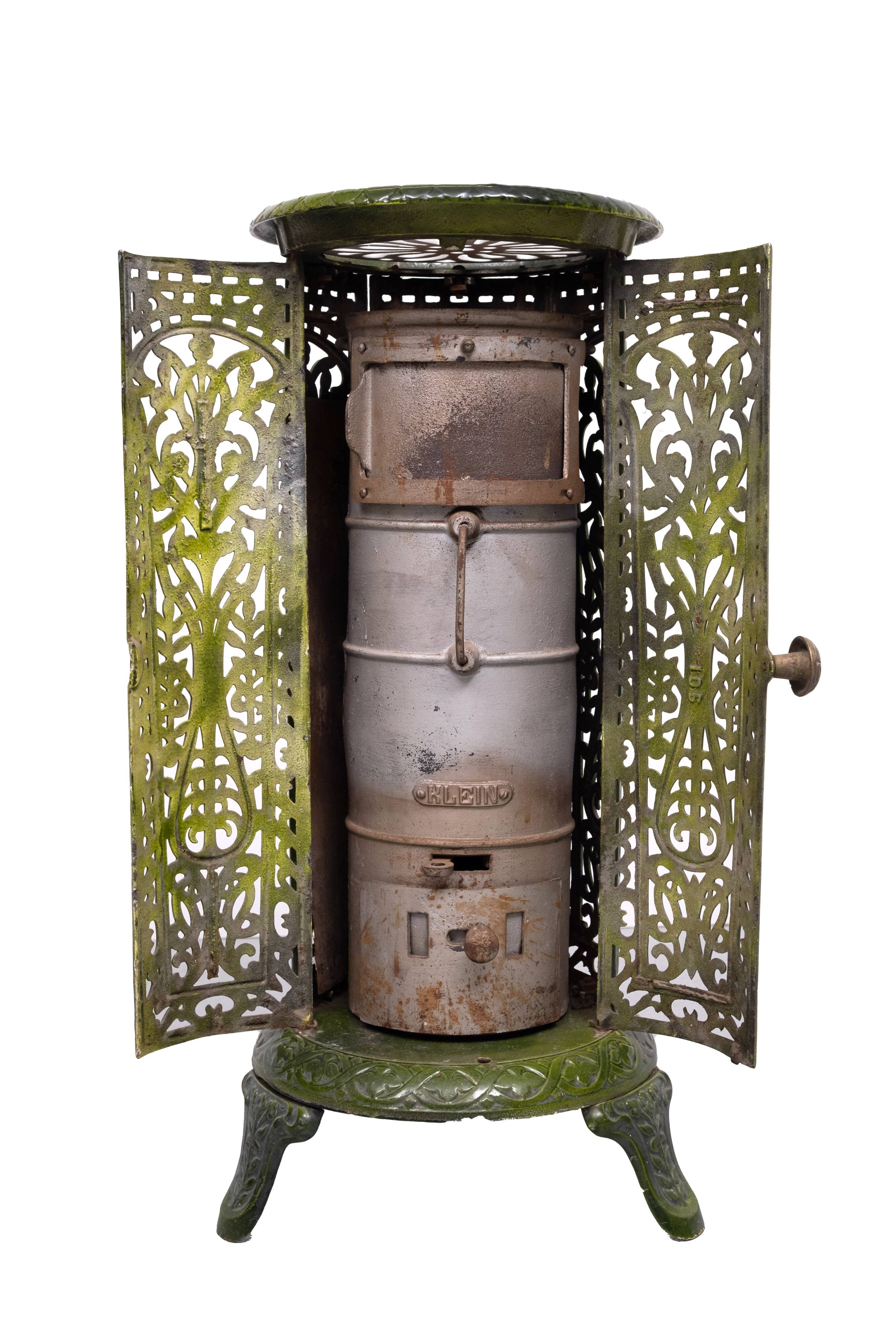 19th Century French Green Enameled Cast Iron Heater Stove
