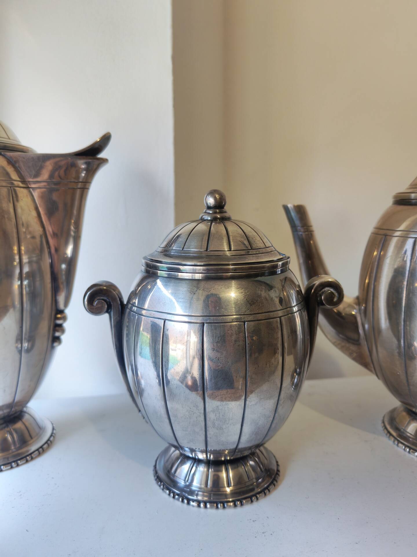 Tea and coffee service in silver-plated metal and wood from the 1930s Art Deco - Wine