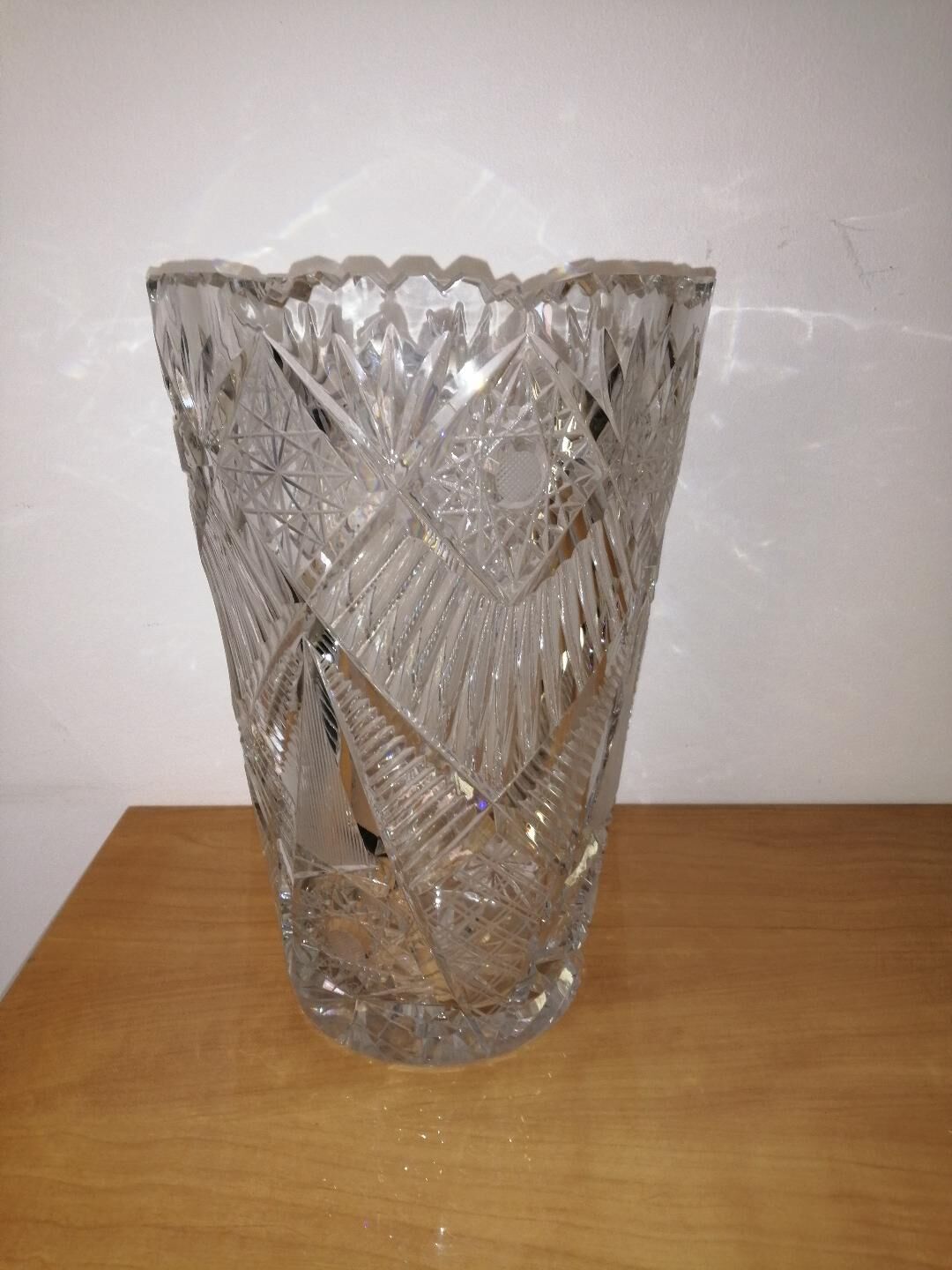 Large carved crystal vase