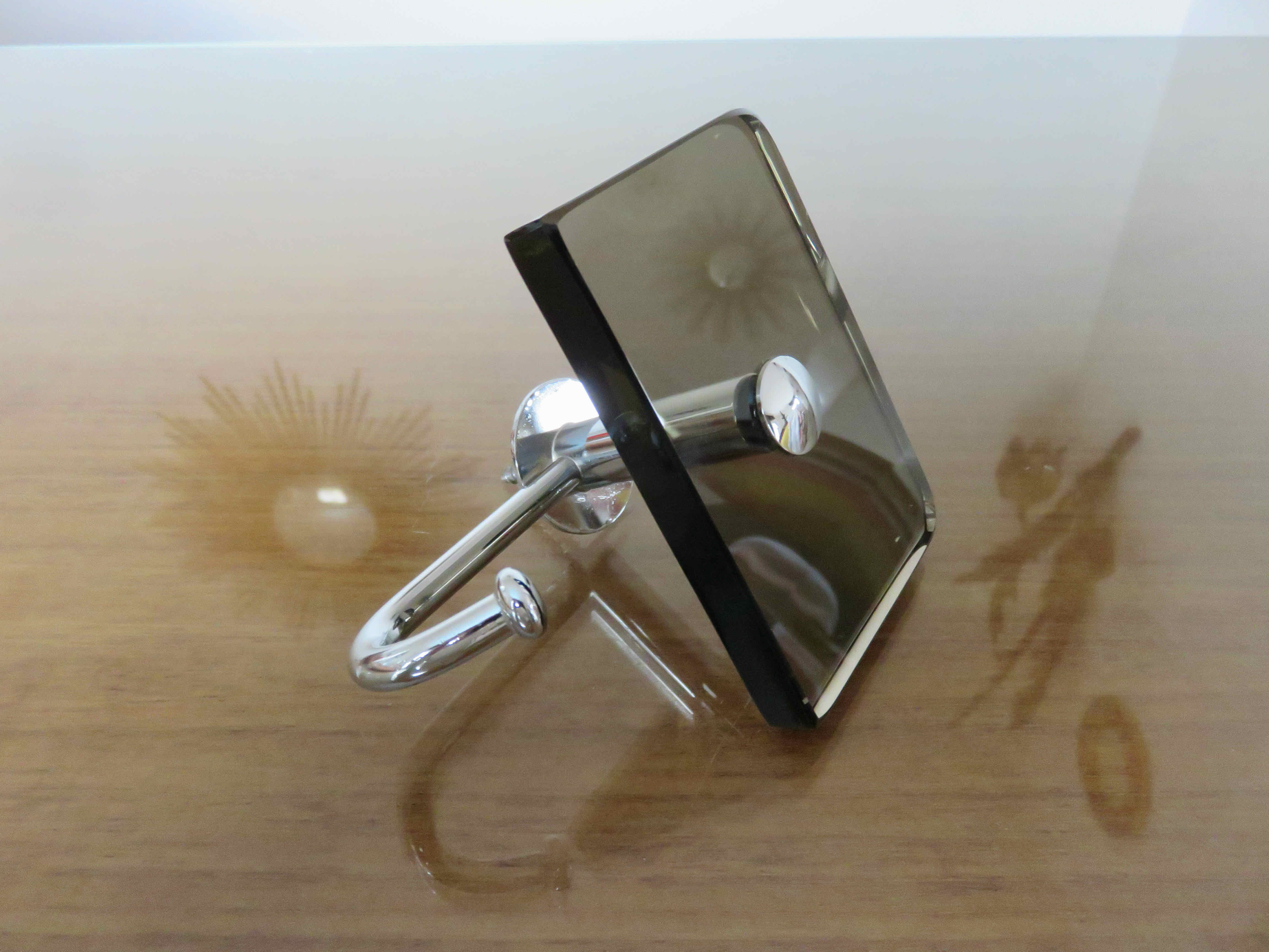 Chrome metal hook and smoked glass 70s