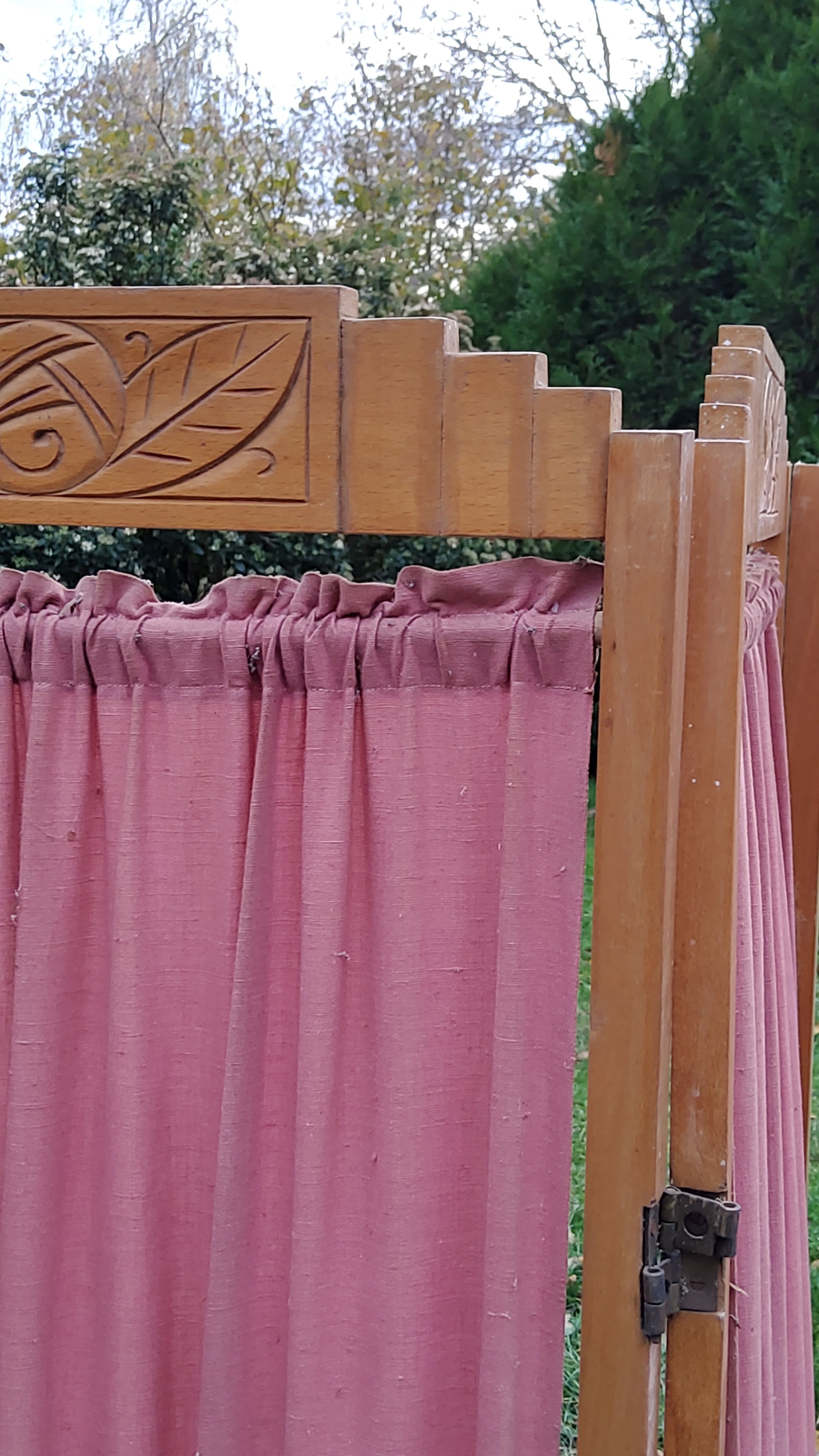 Art Deco screen 6 leaves in beech and fabrics of the 30s