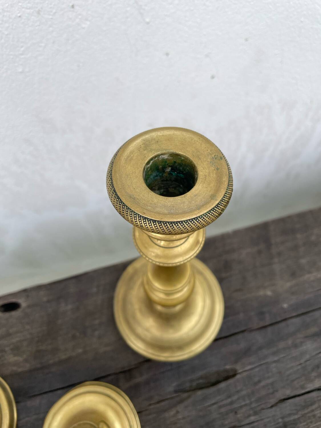 Set of gold-plated brass candlesticks