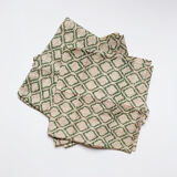 Set of 4 block-print towels with green stripes