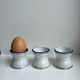 Trio de coquetiers diabolo blanc liseré argenté et bleu vif années 50