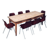 French Country Design Pine Dining Table with Drawer, France, 1930s