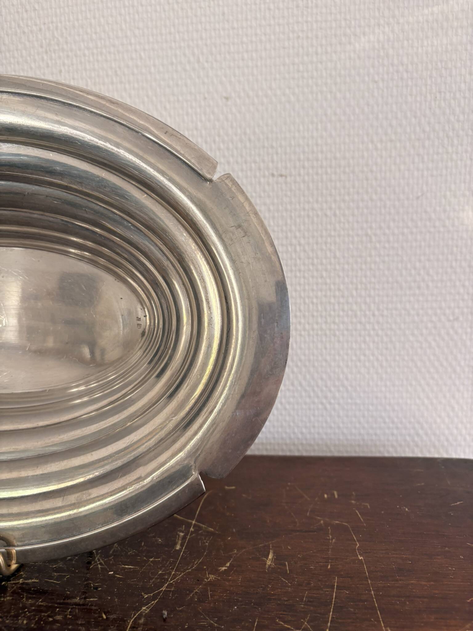 Vintage Serving Platter Gratin Vegetable Dish Silver Metal Art Deco 1930