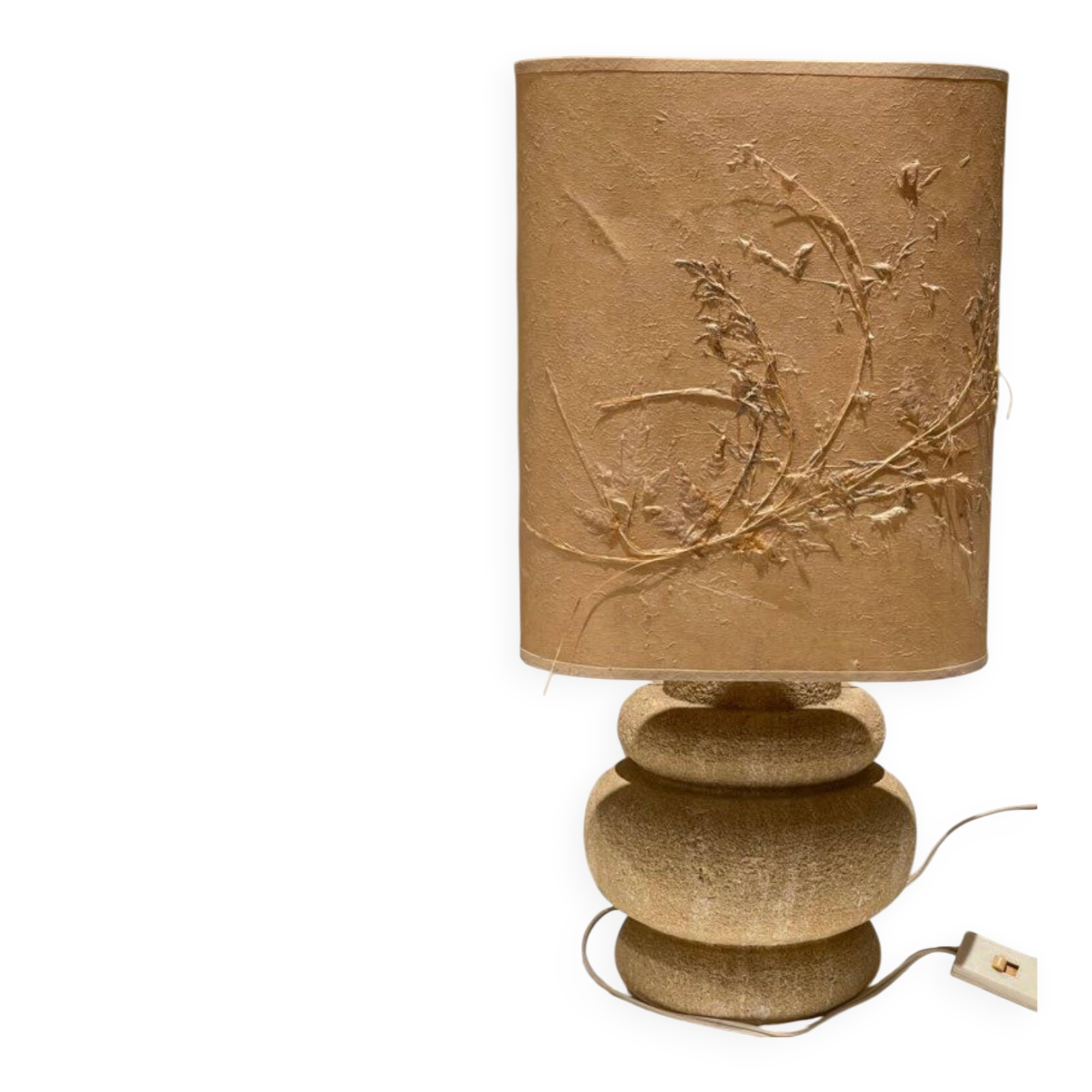 Vintage lamp with a stone base, herbarium lampshade.