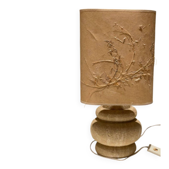 Lampe vintage pied en pierre ,abat jour herbier