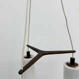 Mid-century design pendant lamp teak and opaline glass, 1970s