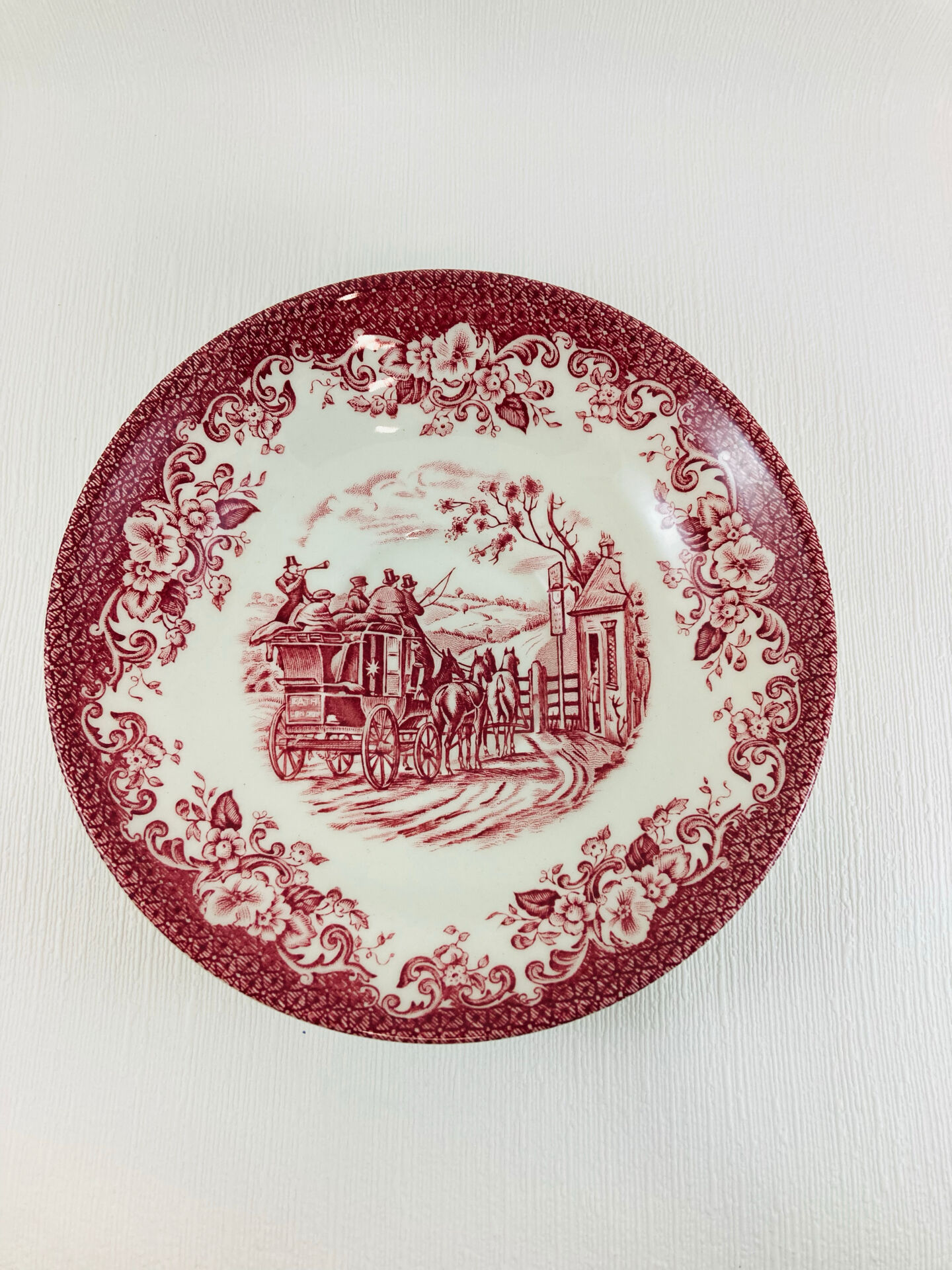Breakfast Cup and Saucer Coaching Scenes Red by Johnson Bros