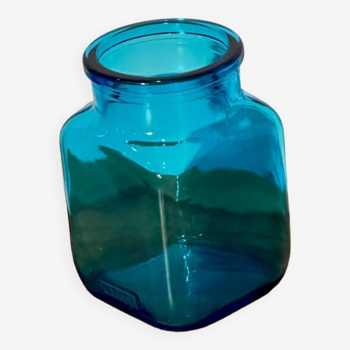 Vintage blue glass jar vase