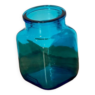 Vintage blue glass jar vase